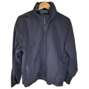 Lands' End Mens Navy Blue Classic Lined Sports Jacket Hidden Hood Large 42/44